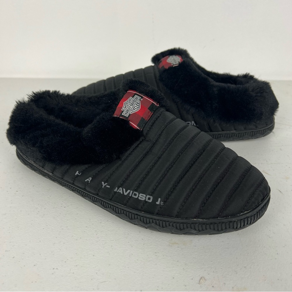 Harley Davidson Cosgrove Faux Fur Lined Slippers Black Size 11